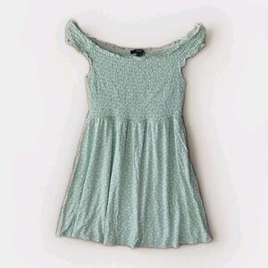 Forever 21 Juniors Women Large Fit Flare Sage Babydoll Smocked Mini Dress Floral